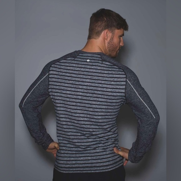 Lululemon Surge Warm Crew Stripe Heathered Dark Slate Black / Heathered Black - Picture 6 of 6